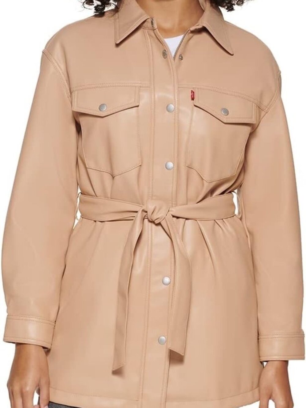 Levi's Faux Leather Belted Jacket Biscotti Beige Women Size XS Women's
